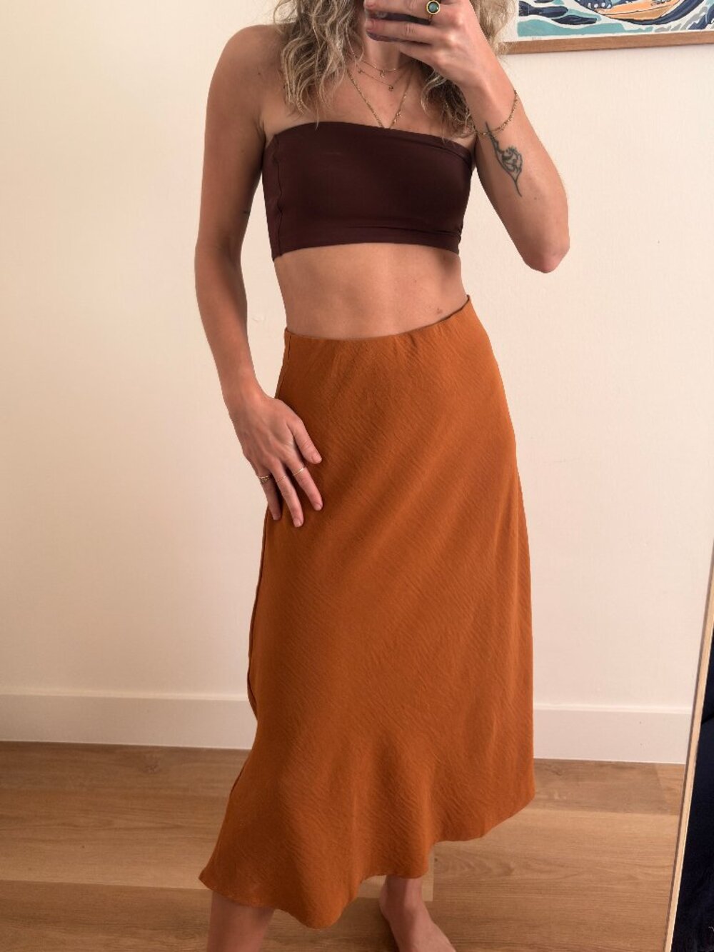 Timing 100% Silk Midi Skirt Orange size S Slip Skirt